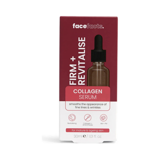 Face Facts Firm & Revitalise Collagen Facial Serum 30ml, retail carton, front view