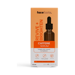 Face Facts Revive & Brighten Energising Caffeine Facial Serum 30ml, retail packaging, front view