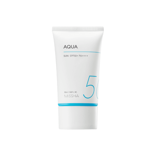 MISSHA Aqua Sun SPF50+ PA++++ 50ml sunscreen tube, front view