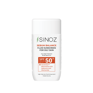 Sinoz Sebum Balance Fluid Sunscreen SPF 50+ 50ml retail bottle, front view