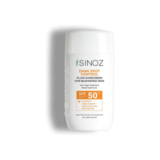 Sinoz Dark Spot Control Fluid Sunscreen SPF 50+ PA++++ 50ml retail bottle, front view